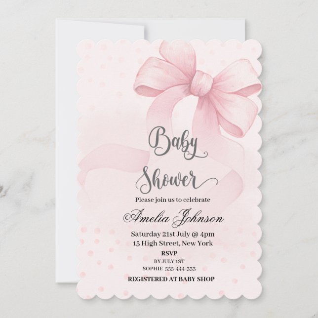 Blush & Bow Coquette Babydusche Einladung (Vorderseite)