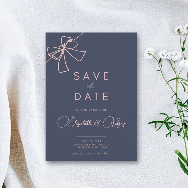 Blush Bow Elegance Schieferblau Save the Date (Von Creator hochgeladen)