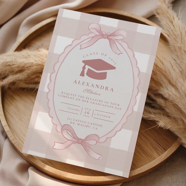 Blush Bow Elegant Graduation Einladung (Von Creator hochgeladen)