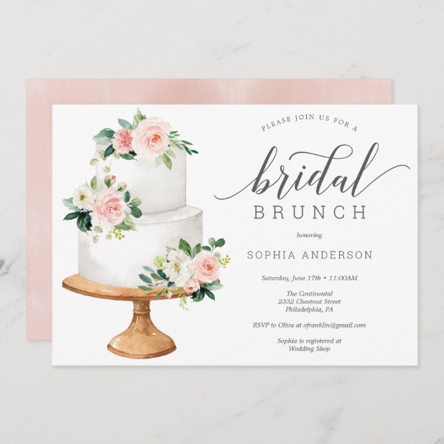 Blush Brautparty Brunch Einladung (Vorne/Hinten)