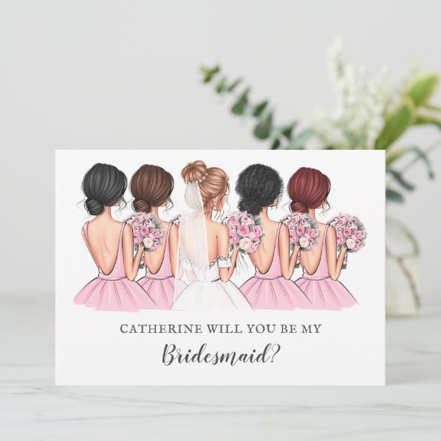Blush Bride Best friend Will You Be My Bridesmaid Einladung (Stehend Vorderseite)