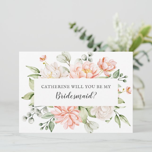 Blush Bride Best friend Will You Be My Bridesmaid Einladung (Stehend Vorderseite)