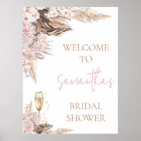 Blush Brown Floral Boho Brautparty Begrüßungszeich