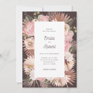 Blush Brown floral Dry Blätter Hochzeitsfeier Einladung