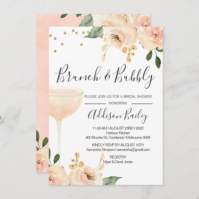 Blush Brunch Champagne Bridal Dusche Einladung (Vorne/Hinten)