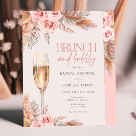Blush Brunch und Bubbly Pampas Grass Brautparty Einladung