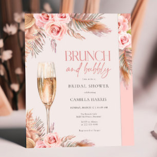 Blush Brunch und Bubbly Pampas Grass Brautparty Einladung