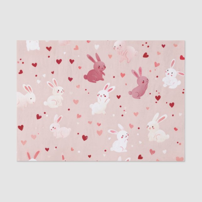 Blush Bunny Hearts Pattern – Cute Pastel Rabbit Seidenpapier (Vorderseite)