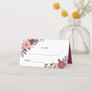 Blush & Burgund Blume - Namen und Hochzeitstag Platzkarte