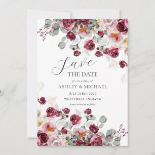 Blush & Burgund Florals Hochzeit speichern das Dat Einladung
