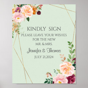 Blush & Burgund Rose Hochzeitszeichen Poster
