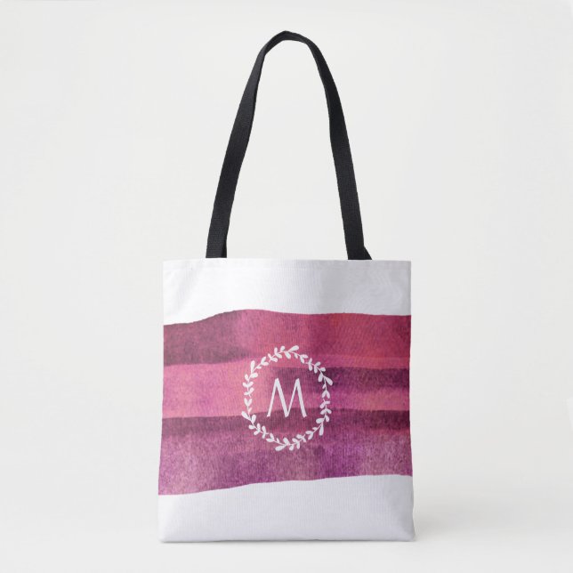 Blush & Burgund Wasserfarbenleaf-Monogramm (Vorderseite)