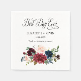 Blush Burgundy Bloral Best Day Ever Wedding Serviette