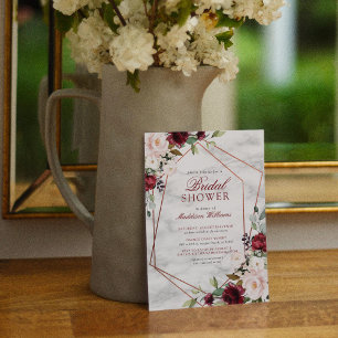 Blush Burgundy Bloral Gold Frame Brautparty Einladung