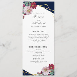 Blush Burgundy Bloral Gold Navy Blue Wedding Programm