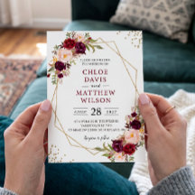 Blush Burgundy Bloral Modern Gold Frame Wedding