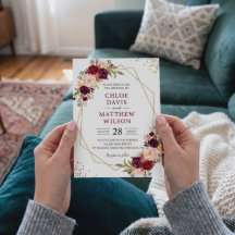 Blush Burgundy Bloral Modern Gold Frame Wedding