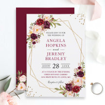 Blush Burgundy Bloral Modern Gold Frame Wedding