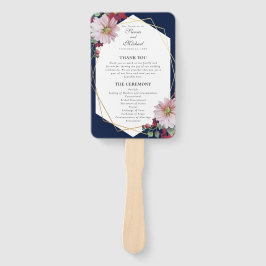 Blush Burgundy Bloral Navy Gold Hochzeitsprogramm Fächer
