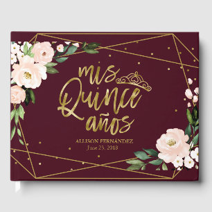 Blush Burgundy Bloral Quinceanera Gästebuch