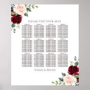 Blush Burgundy Bloral Table Seating Chart Hochzeit Poster