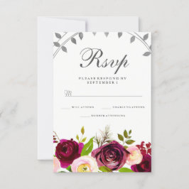 Blush & Burgundy Bloral Wedding RSVP Karte