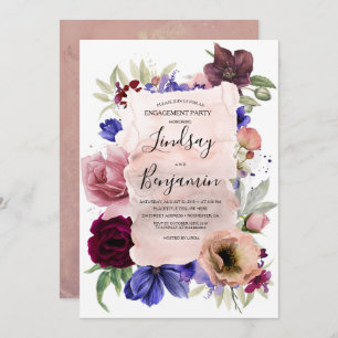Blush Burgundy Blue Floral Engagement Party Einladung