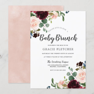 Blush & Burgundy Blume Babydusche Brunch Einladung