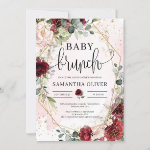 Blush burgundy Blumengold geometrischer Babybrunch Einladung