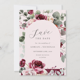 Blush & Burgundy Blumenrosa Hochzeit Save The Date