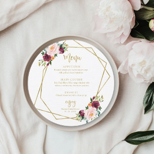 Blush Burgundy Brautparty Round Menu Einladung