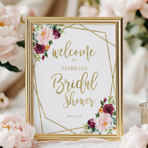 Blush Burgundy Brautparty Willkommen Poster
