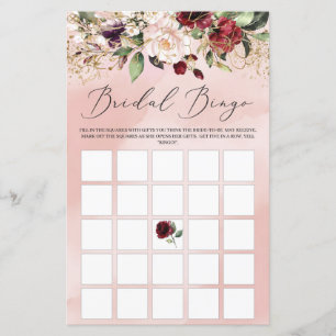 Blush Burgundy Floral Boho Bridal Bingo Spiel
