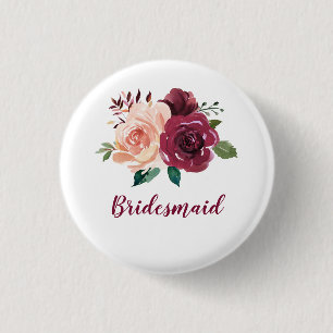 Blush Burgundy Floral Bridesmaid Button