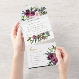 BLUSH BURGUNDY FLORAL BUNCH WATERCOLOR WEDD ALL ALL IN ONE EINLADUNG