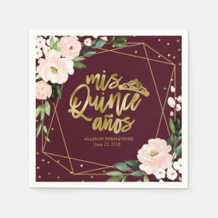 Blush Burgundy Floral Quinceanera Serviette