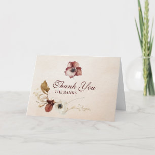 Blush Burgundy Floral Water Wedding Dankeskarte