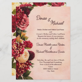 Blush Burgundy Floral Water Wedding Einladung