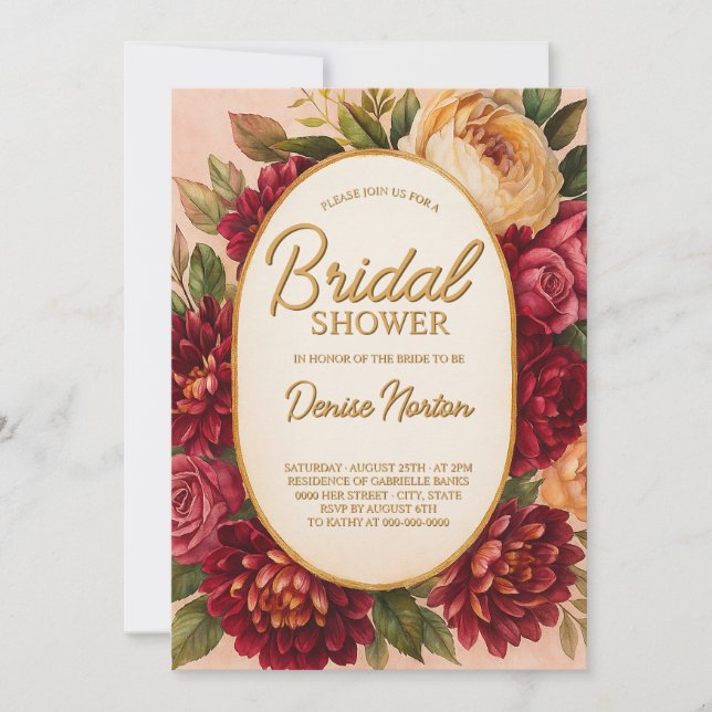 Blush Burgundy Floral Water Wedding Einladung (Vorderseite)