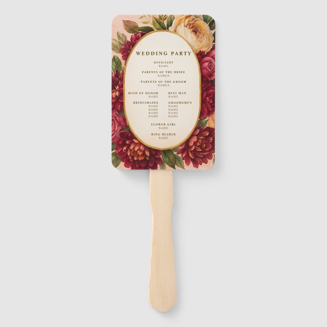 Blush Burgundy Floral Water Wedding Fächer (Rückseite)