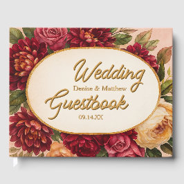 Blush Burgundy Floral Water Wedding Gästebuch