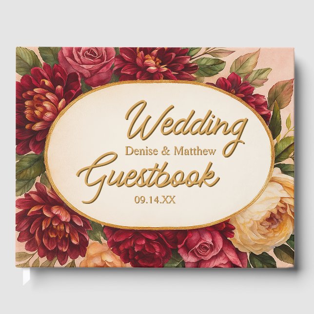 Blush Burgundy Floral Water Wedding Gästebuch (Vorderseite)