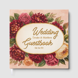 Blush Burgundy Floral Water Wedding Gästebuch