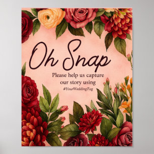 Blush Burgundy Floral Water Wedding Poster