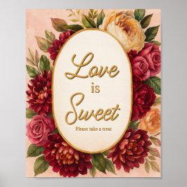 Blush Burgundy Floral Water Wedding Poster