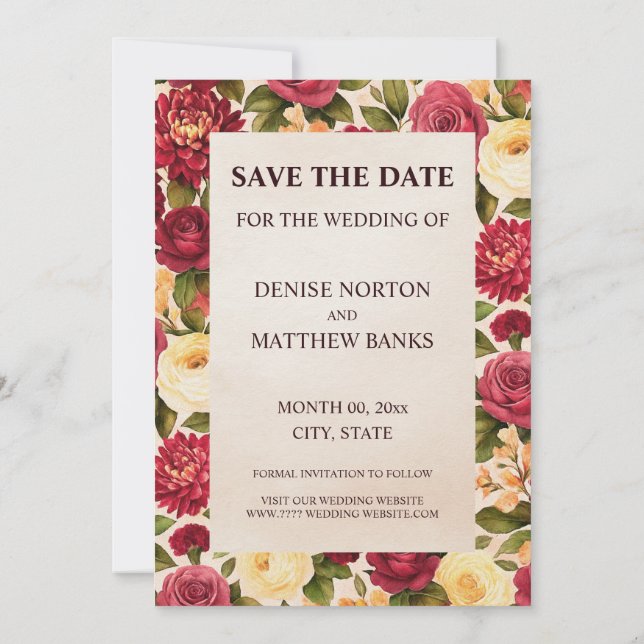 Blush Burgundy Floral Water Wedding Save The Date (Rückseite)