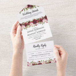 Blush Burgundy Floral Wedding All In One Einladung