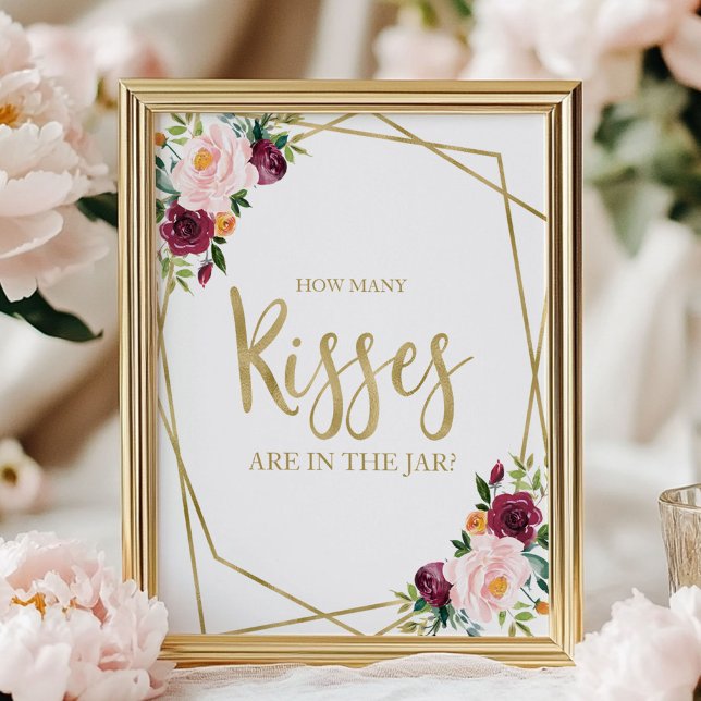 Blush Burgundy Floral Wie viele Kisses unterschrei Poster (Von Creator hochgeladen)