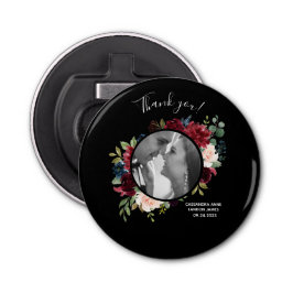 Blush Burgundy Foto Floral Elegante Hochzeit Flaschenöffner