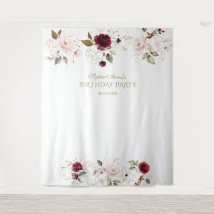 Blush Burgundy Gold Floral Geburtstag Foto Stand Wandteppich